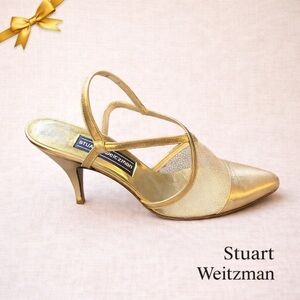 Stuart Weitzman Gold Sheer Glitter Slingback Heels Size 6B